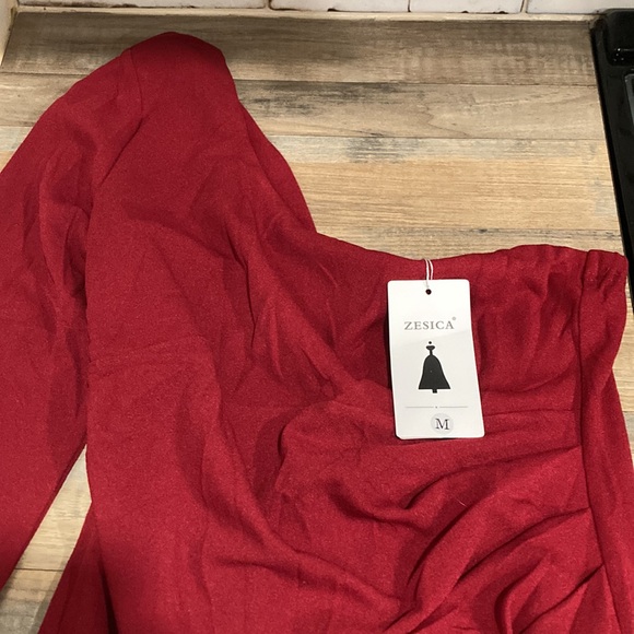 NWT Zesica Burgundy one shoulder long sleeve party dress w/ slit size M - Picture 8 of 12